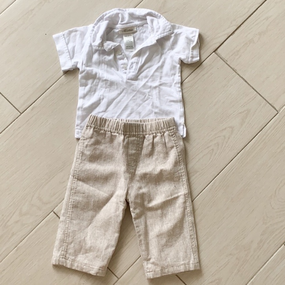 miniclasix white shirt and khaki pants 6 months